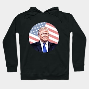 Trump Illustration on American Flag Hoodie